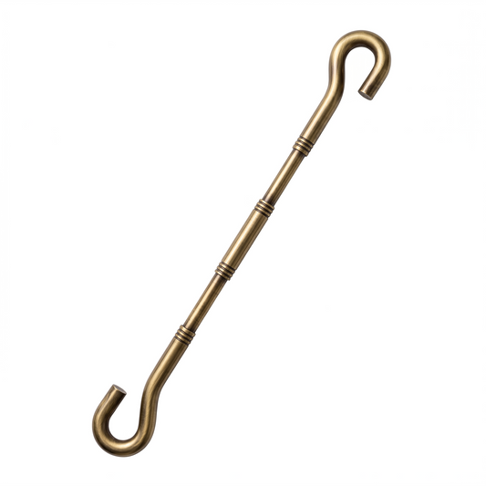 Antique brass finish SS-304 stainless steel jhula chain link featuring a minimalist Mala Saliya design and dual S-hook connectors for traditional indoor swings.