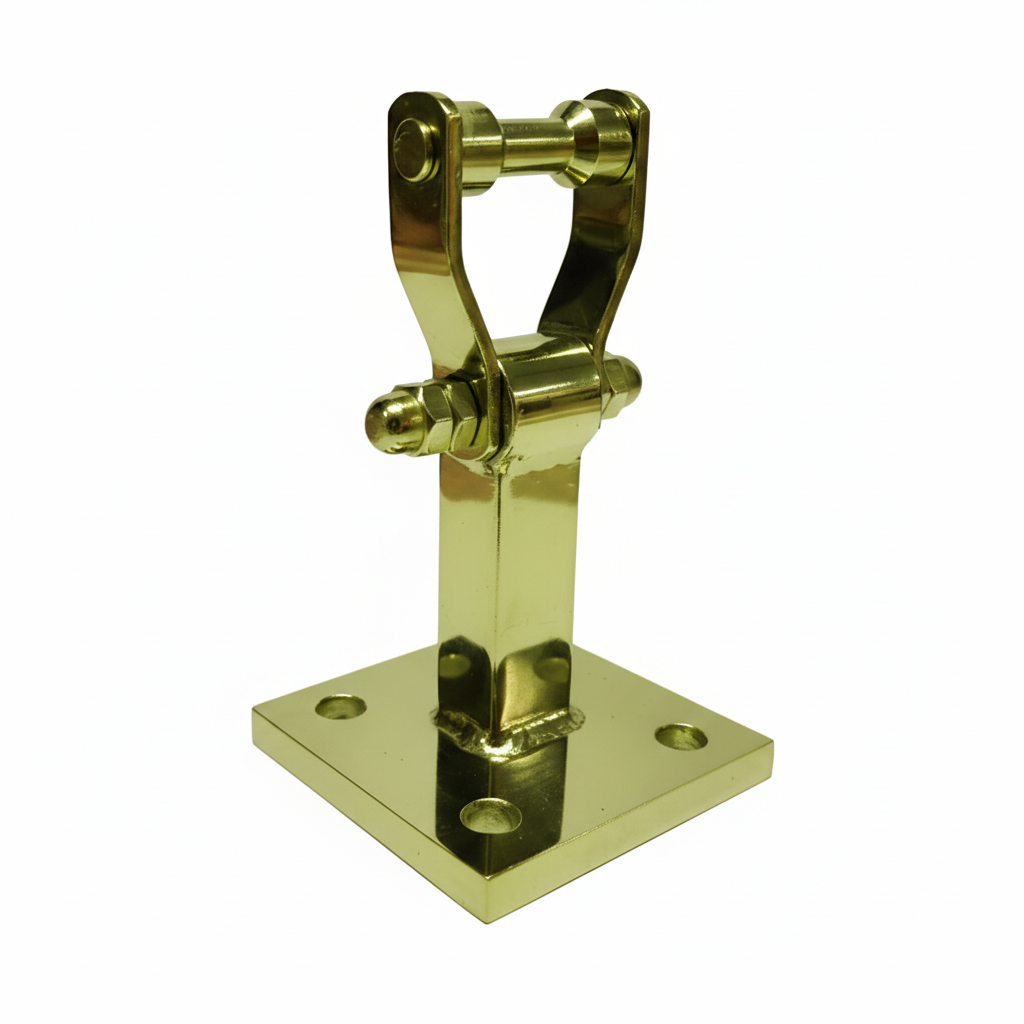 A DLP106 Square Base Revolving Bearing Kada in a sophisticated antique brass finish. This heavy-duty ceiling hook is designed with a stable 4-hole square mounting plate, a specialized dual-roller bearing mechanism for silent rotation, and a reinforced vertical pillar—perfect for luxury ceiling fans, indoor swings, and decorative high-capacity hanging fixtures.