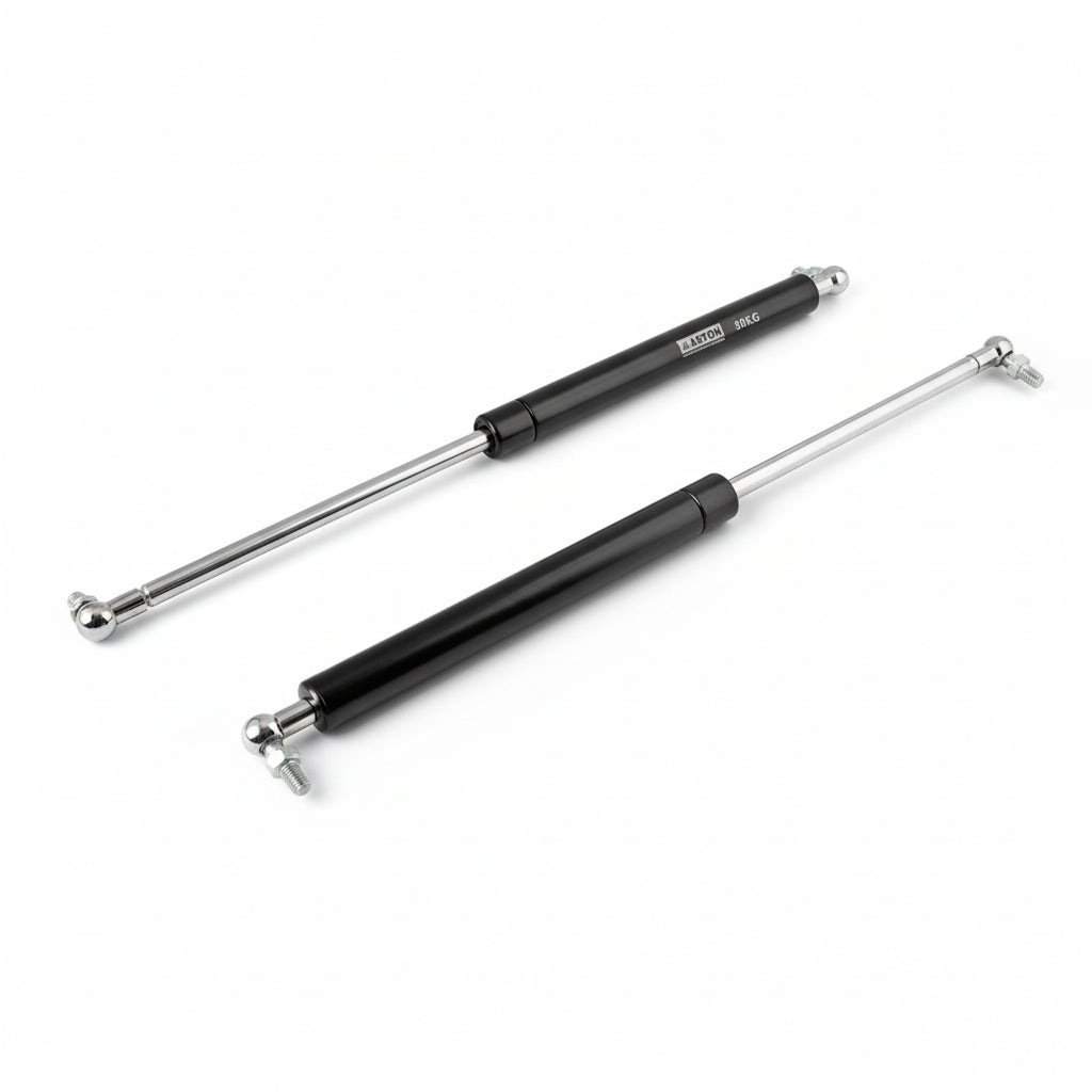 A pair of Aaskon 12-inch heavy-duty hydraulic gas pumps in a durable black and silver finish, featuring a high-load capacity of 30kg. These professional-grade pneumatic struts are equipped with high-pressure steel cylinders and reinforced ball joint connectors with threaded bolts for secure mounting. They are designed to provide powerful, controlled lifting and a stable hold for heavy kitchen cabinet doors, industrial storage lids, and automotive applications.