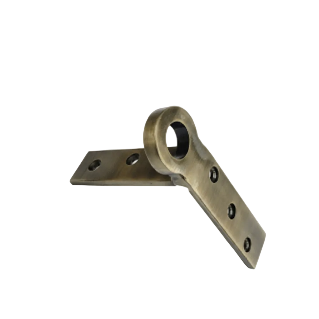 A high-grade DLP148 stainless steel corner Kada hook featuring a brushed satin finish. This specialized L-shaped corner bracket is designed for the secure structural mounting of wooden Jhulas and indoor swings, providing a reinforced anchor point with multiple pre-drilled screw holes. Its heavy-duty construction ensures maximum stability and safety for hanging furniture in modern residential interiors.