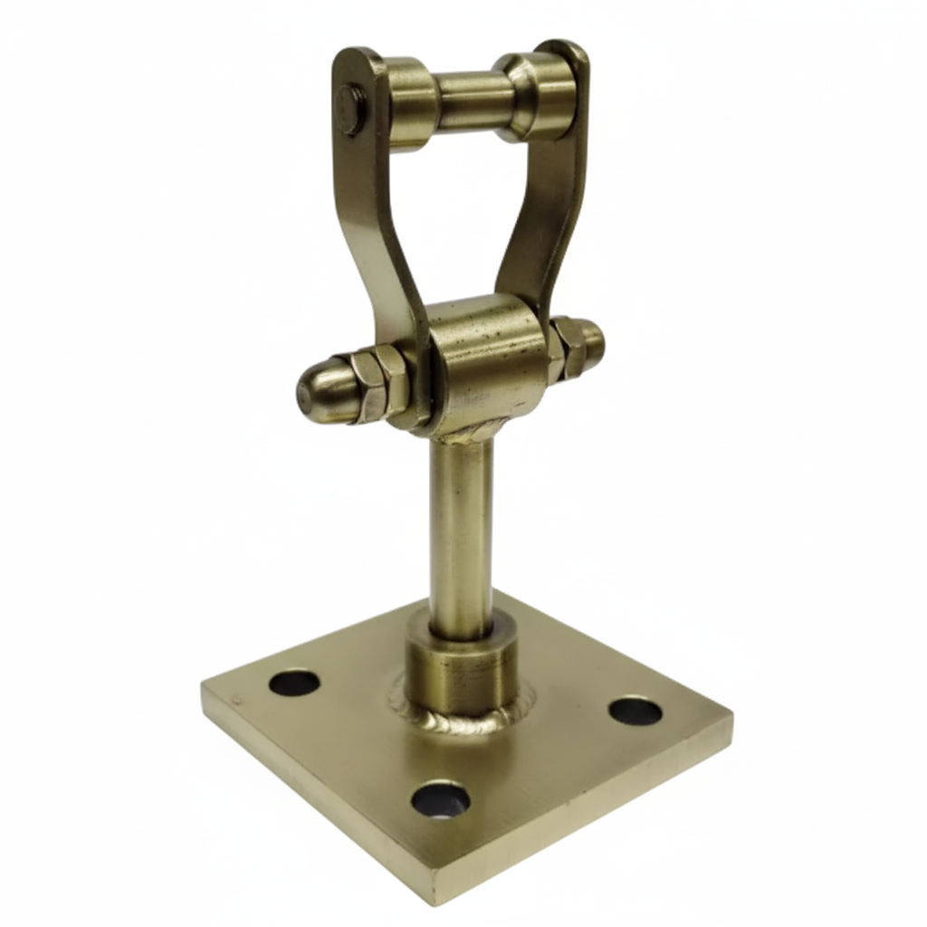 Antique brass finish SS-304 square base revolving kada with 360-degree swivel mechanism for heavy-duty ceiling-mounted jhula and indoor swing systems.