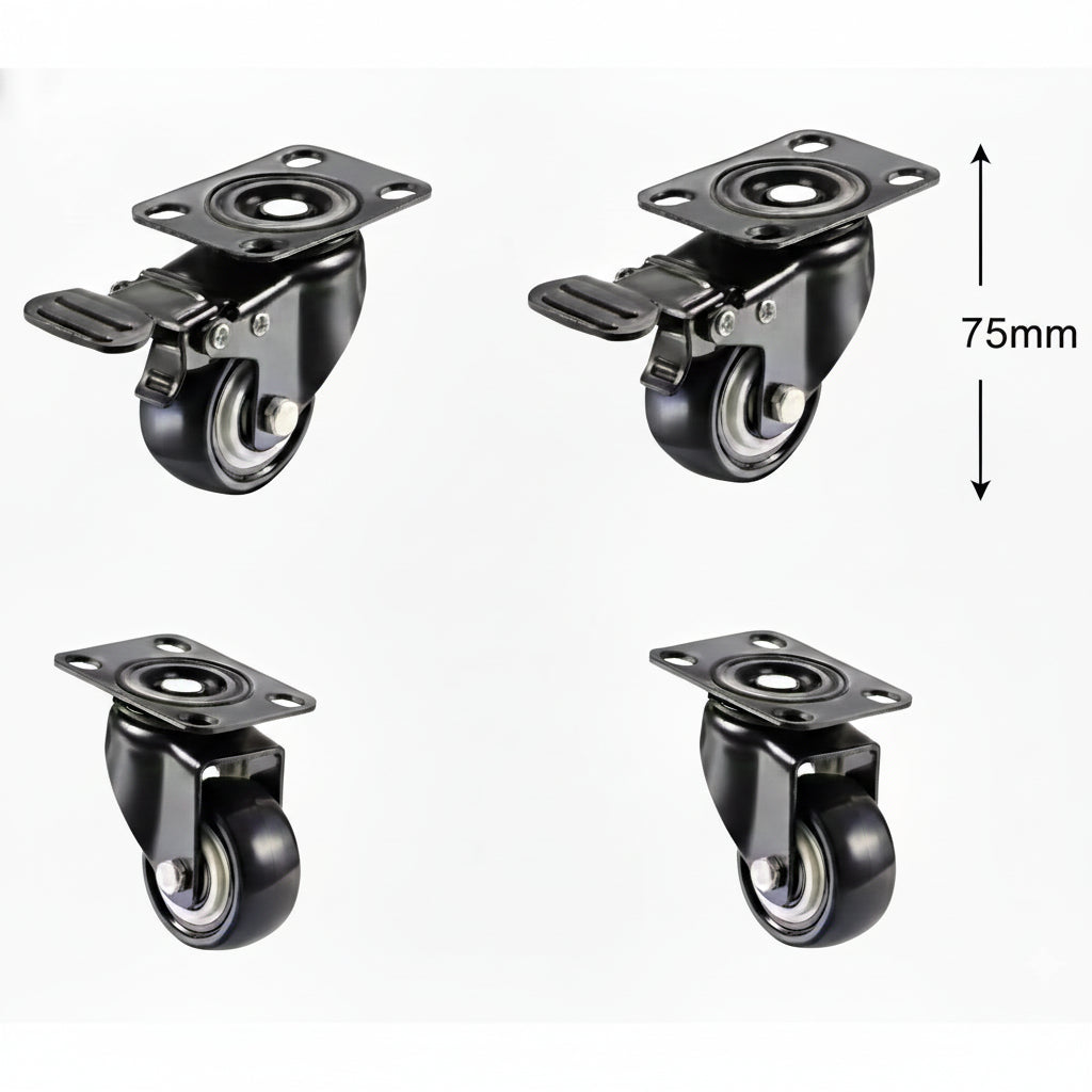 Break Caster Wheel TPR SS Mat, Black (25 mm TPR-75 mm)