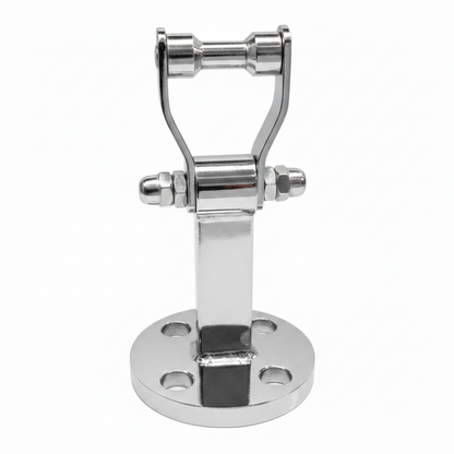 Premium chrome SS-304 stainless steel circle kada with a 4-hole round mounting plate and heavy-duty pivot bracket for secure jhula and indoor swing suspension.