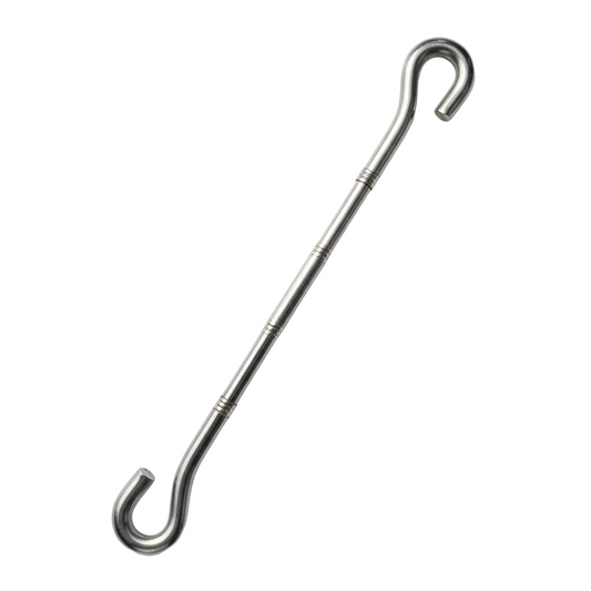 Polished SS-304 stainless steel jhula chain link featuring a minimalist Mala Saliya design with dual S-hook connectors for adjustable heavy-duty ceiling swings.