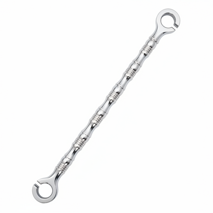 Chrome-SS-304 stainless steel jhula chain link with a traditional Umralla ribbed design and open-ring ends for heavy-duty indoor ceiling s