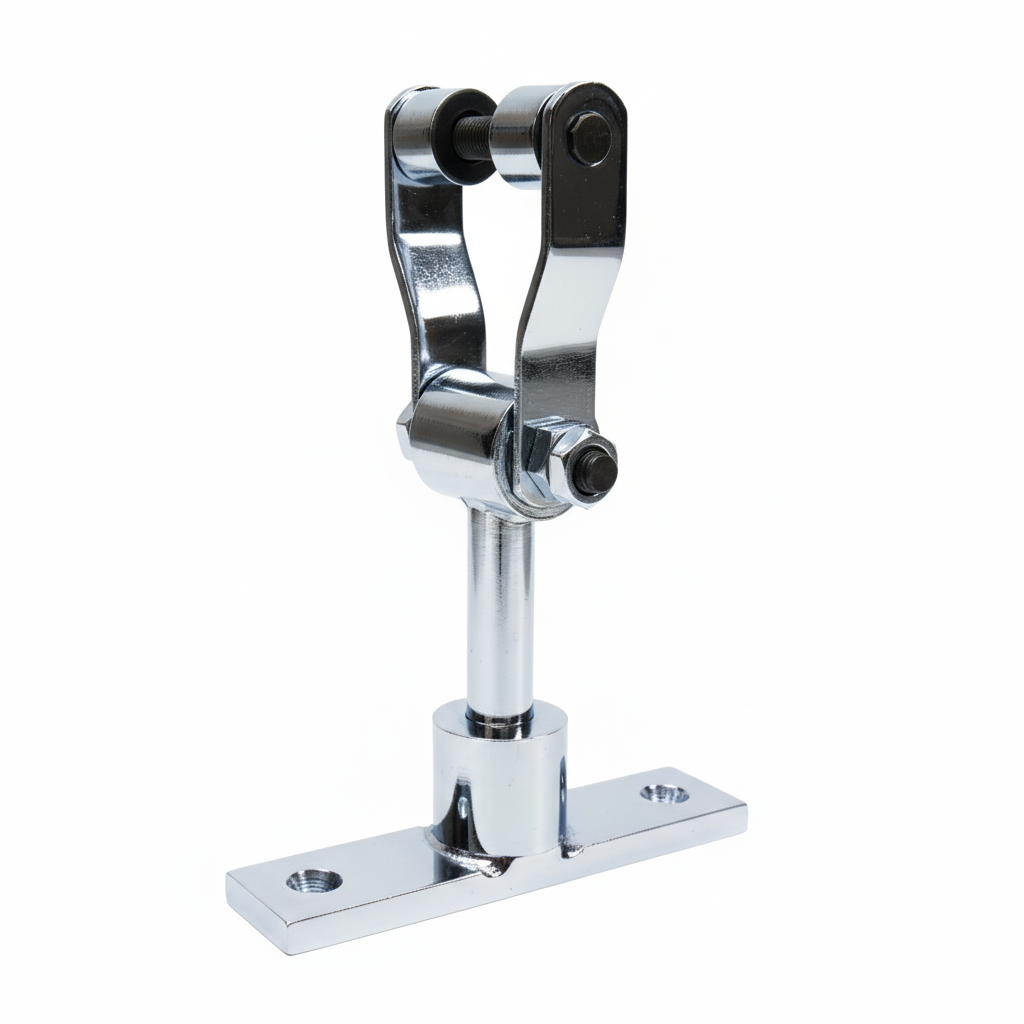 A professional-grade DLP105 T-Type Revolving Bearing Kada featuring a high-quality stainless steel body with a polished chrome finish. This heavy-duty ceiling hook is designed with an extended stem for versatile mounting, a dual-roller bearing system for silent 360-degree rotation, and a reinforced T-base mounting plate—ideal for hanging industrial ceiling fans, heavy-duty swings, and architectural lighting fixtures.