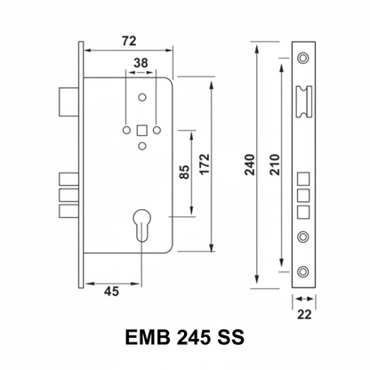 A premium heavy-duty mortise lock body featuring a high-security triple-bolt deadbolt mechanism and a reversible latch. The assembly showcases a durable brushed stainless steel faceplate and a reinforced black powder-coated internal case. Engineered for residential and commercial wooden doors, this professional hardware provides enhanced break-in resistance and is compatible with standard euro-profile cylinders and designer handle sets.