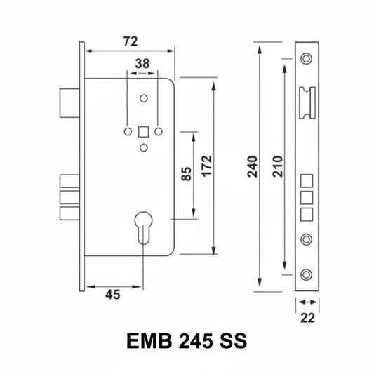 A premium heavy-duty mortise lock body featuring a high-security triple-bolt deadbolt mechanism and a reversible latch. The assembly showcases a durable brushed stainless steel faceplate and a reinforced black powder-coated internal case. Engineered for residential and commercial wooden doors, this professional hardware provides enhanced break-in resistance and is compatible with standard euro-profile cylinders and designer handle sets.
