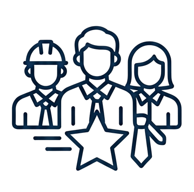 Icon of three people with a star in the center on a white background