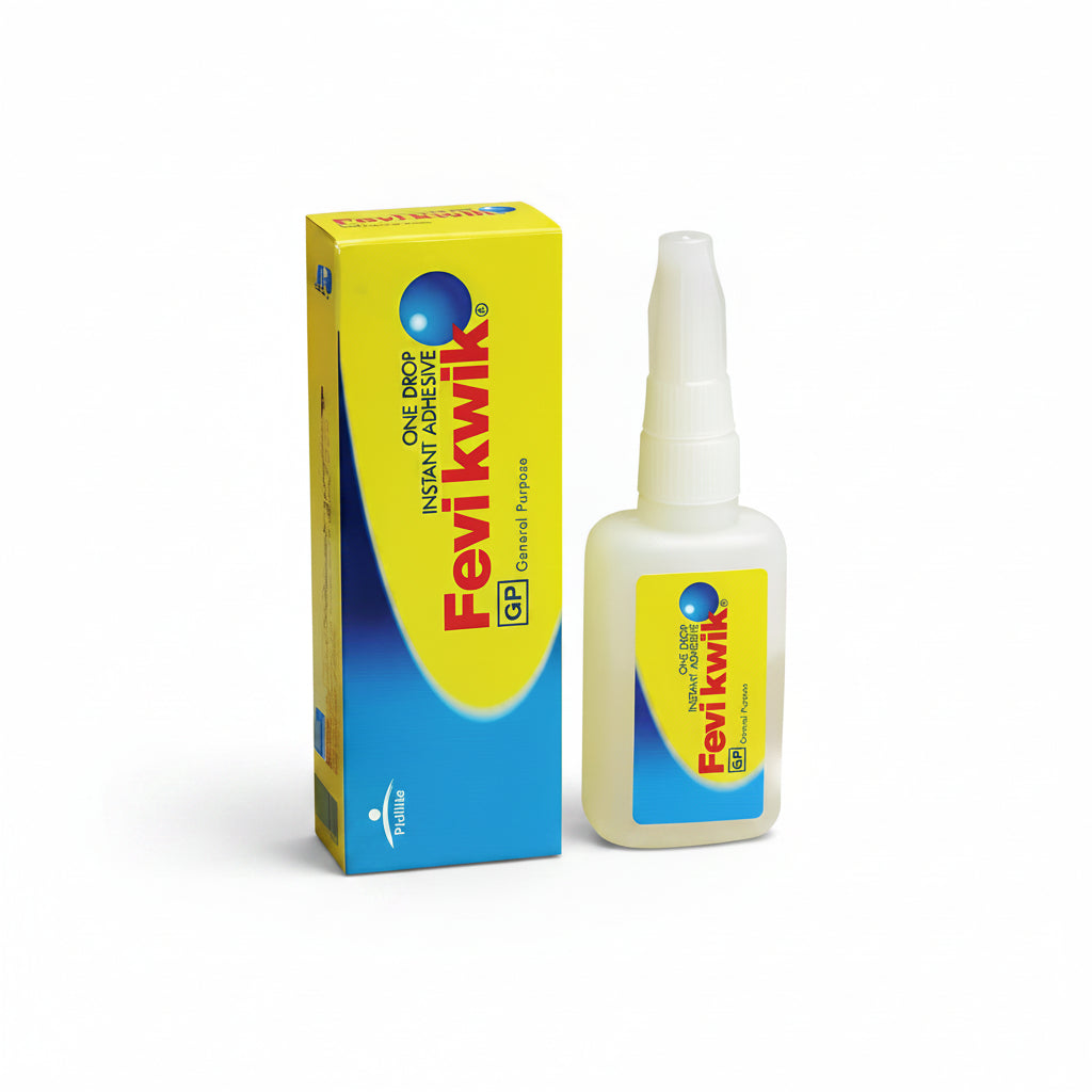 Fevikwik adhesive bottle and packaging on a white background