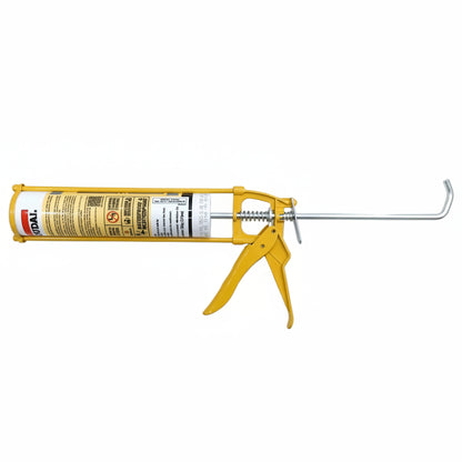 Yellow caulking gun on a white background