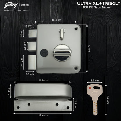 Godrej Tribolt Ultra XL+ | Satin and Antique Brass | 1CK Deadbolt Rim Lock