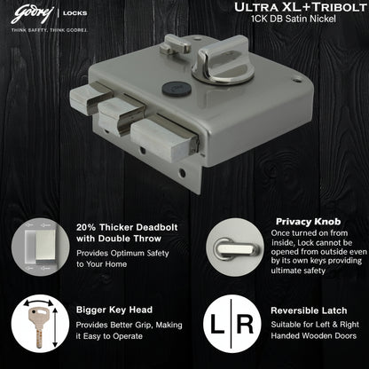 Godrej Tribolt Ultra XL+ | Satin and Antique Brass | 1CK Deadbolt Rim Lock