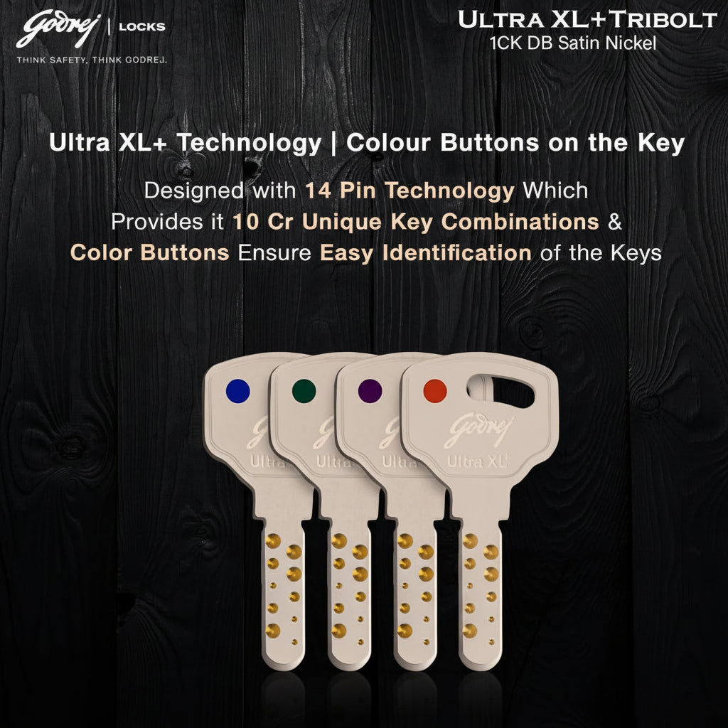 Godrej Tribolt Ultra XL+ | Satin and Antique Brass | 1CK Deadbolt Rim Lock