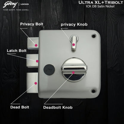 Godrej Tribolt Ultra XL+ | Satin and Antique Brass | 1CK Deadbolt Rim Lock