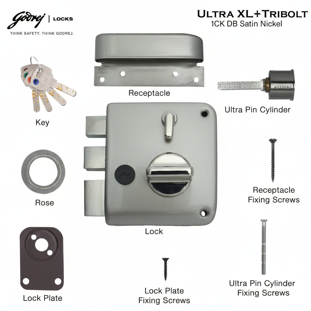 Godrej Tribolt Ultra XL+ | Satin and Antique Brass | 1CK Deadbolt Rim Lock