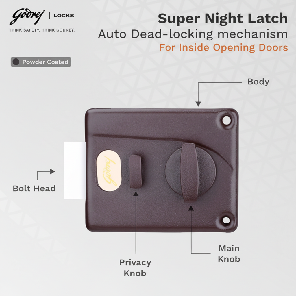 Godrej 8814 Night Latch | 1CK Latchbolt | Beige Brown Finish