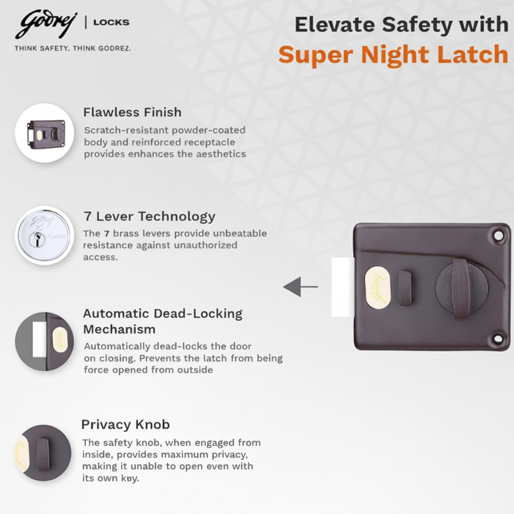 Godrej 8814 Night Latch | 1CK Latchbolt | Beige Brown Finish