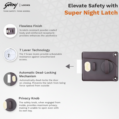 Godrej 8814 Night Latch | 1CK Latchbolt | Beige Brown Finish