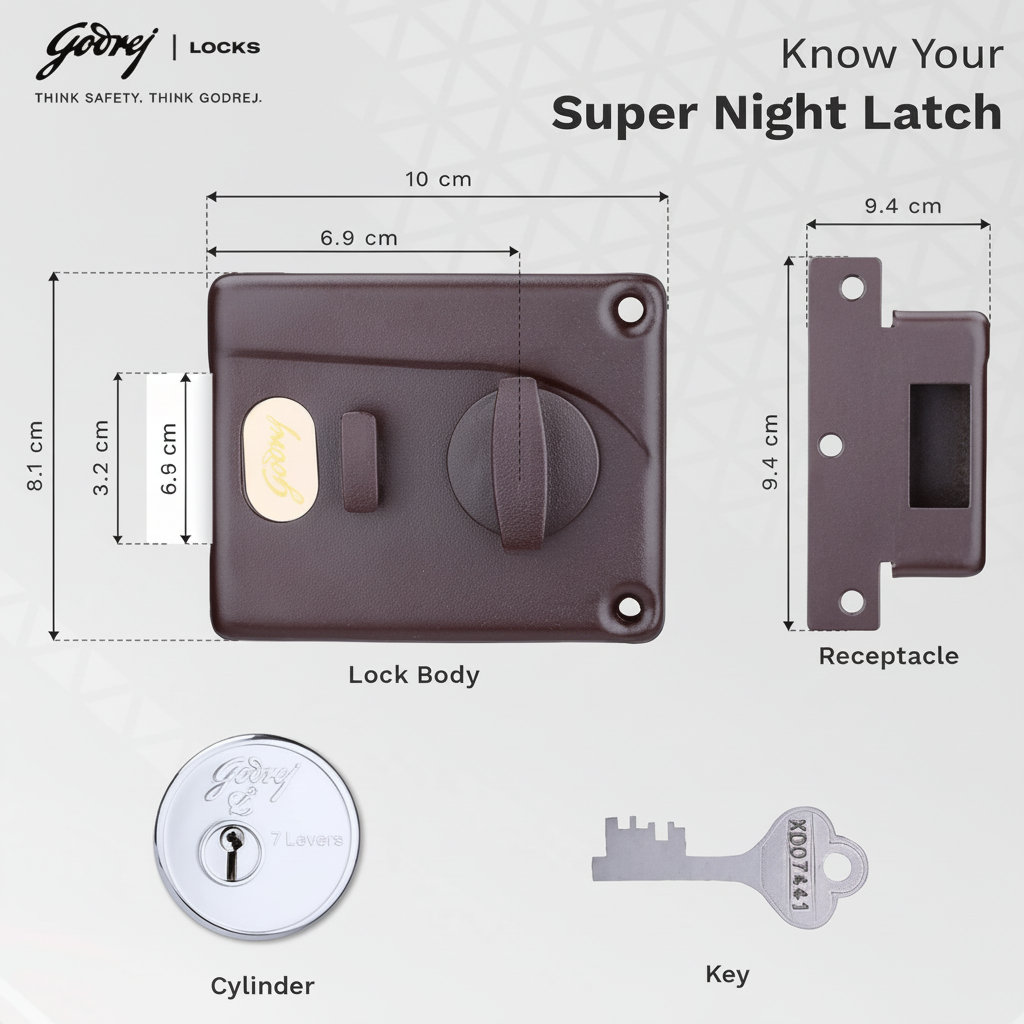 Godrej 8814 Night Latch | 1CK Latchbolt | Beige Brown Finish
