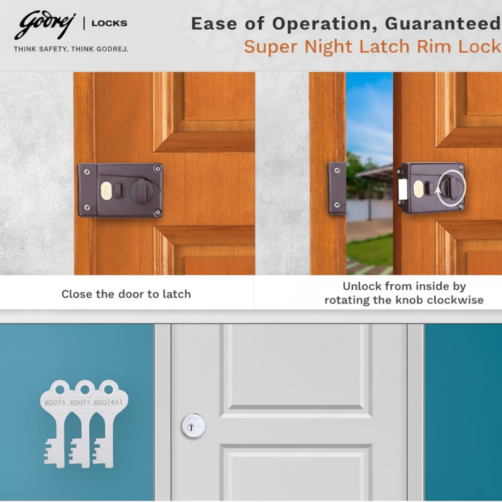 Godrej 8814 Night Latch | 1CK Latchbolt | Beige Brown Finish