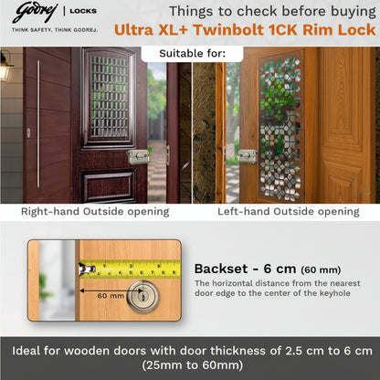 Godrej Twinbolt Ultra XL+ | Antique Brass | Auto-Lock Rim Lock