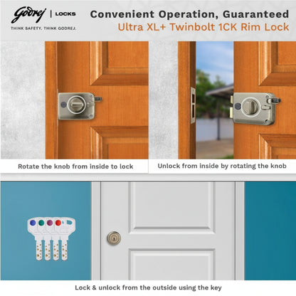 Godrej Twinbolt Ultra XL+ | Antique Brass | Auto-Lock Rim Lock