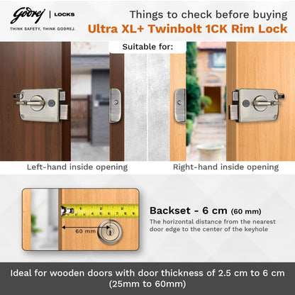 Godrej Twinbolt Ultra XL+ | Antique Brass | Auto-Lock Rim Lock