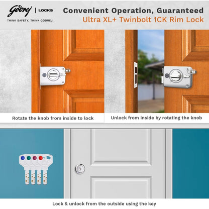 Godrej Twinbolt Ultra XL+ | Main Door Lock | Satin Nickel Finish