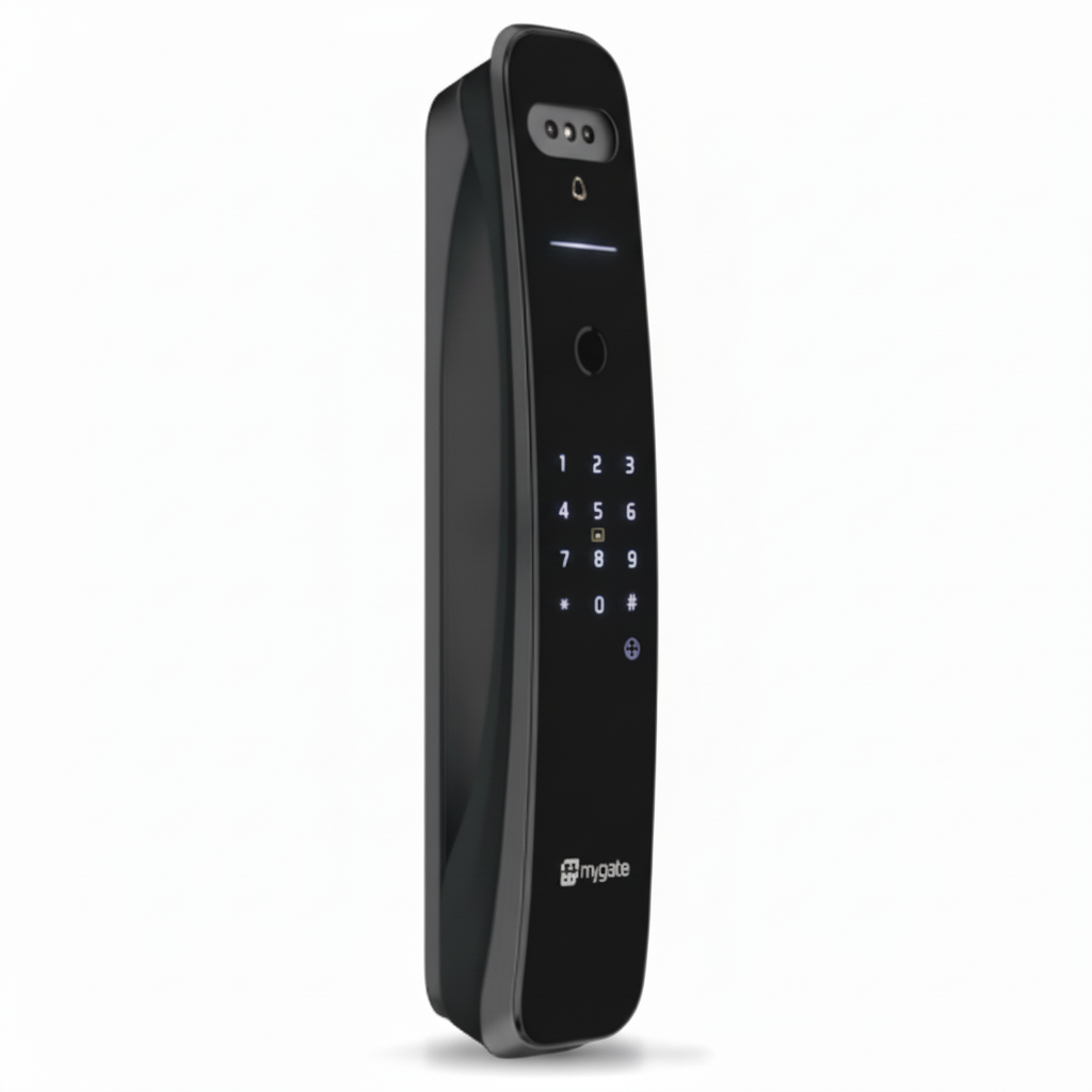 Mygate Lock Pro 2 Ultra smart digital door lock with fingerprint scanner, PIN keypad, and keyless entry in black finish.