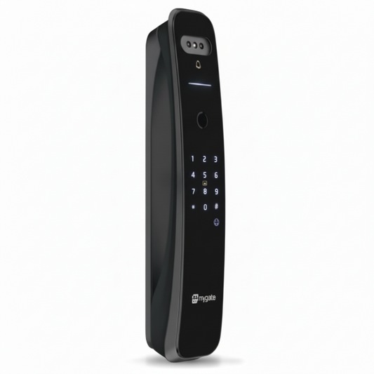 Mygate Lock Pro 2 Ultra smart digital door lock with fingerprint scanner, PIN keypad, and keyless entry in black finish.