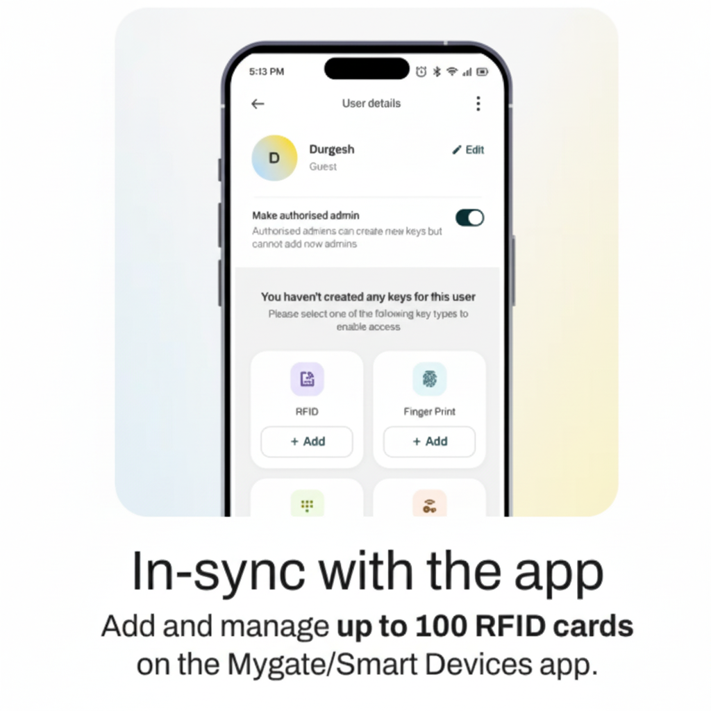 Mygate RFID Card for Smart Door Locks – Manage Up to 100 Access Cards via Mygate App for Secure Contactless Entry.