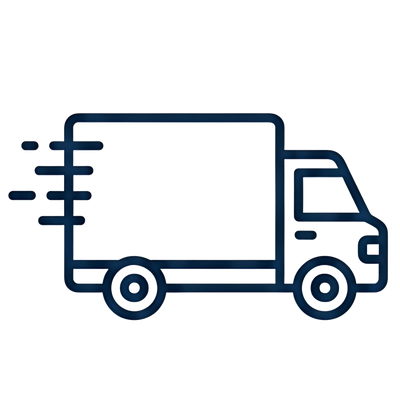 Line drawing of a delivery truck with speed lines