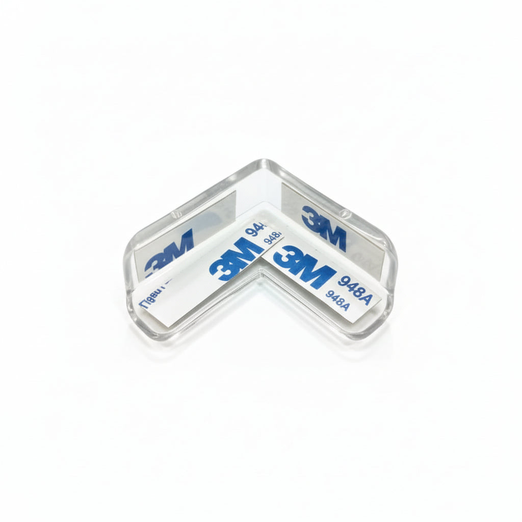 Transparent PVC corner guard with strong adhesive backing, ideal for protecting wall edges and furniture corners.