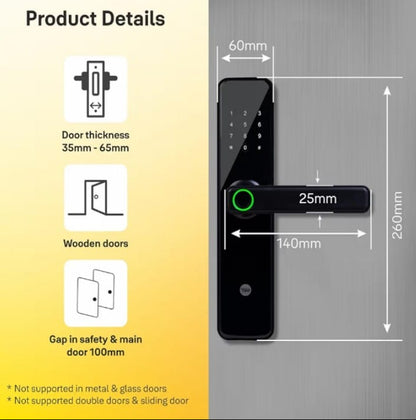 Yale YDME 50 NxT, Smart Door Lock with Biometric, Pincode, RFID Card & Mechanical Keys, Color- Black, for Home & Office