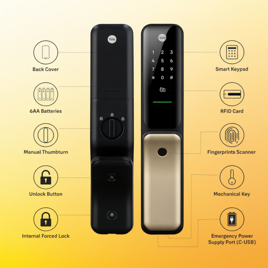 Yale Kyra Pro Premium Push Pull Smart Lock with 6-Ways of Unlock | Connects with Yale Home App | Wi-Fi & Bluetooth Smart Connectivity | 5-Year Warranty | Modern Home Security
