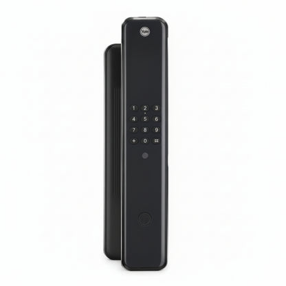 Yale Luna Pro smart digital door lock in black with touchscreen keypad and fingerprint sensor, designed for secure keyless entry in homes and offices.