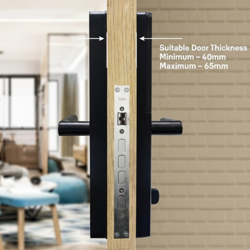 Yale YDME 100 NxT, Smart Door Lock with Biometric, Pincode, RFID Card & Mechanical Keys, Color- Black, for Home & Office