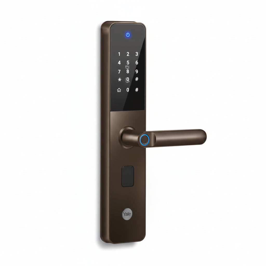 Yale YDME 100 NxT, Smart Door Lock with Biometric, Pincode, RFID Card & Mechanical Keys, Color- Black, for Home & Office