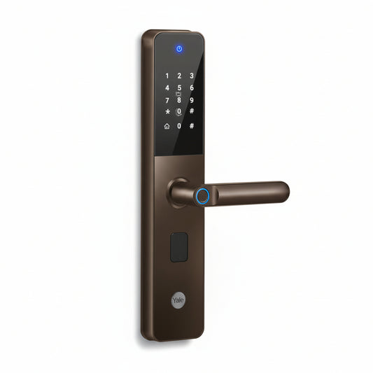 Yale YDME 100 NxT, Smart Door Lock with Biometric, Pincode, RFID Card & Mechanical Keys, Color- Black, for Home & Office