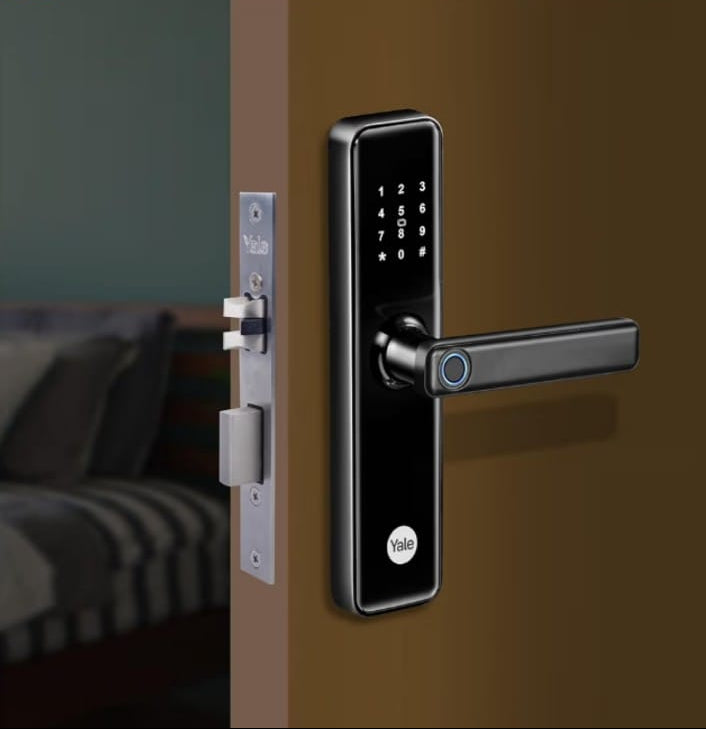 Yale YDME 50 NxT, Smart Door Lock with Biometric, Pincode, RFID Card & Mechanical Keys, Color- Black, for Home & Office