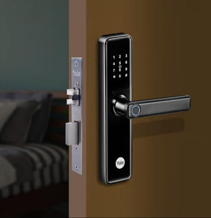 Yale YDME 50 NxT, Smart Door Lock with Biometric, Pincode, RFID Card & Mechanical Keys, Color- Black, for Home & Office