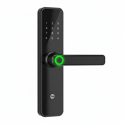 Yale YDME 50 NxT, Smart Door Lock with Biometric, Pincode, RFID Card & Mechanical Keys, Color- Black, for Home & Office
