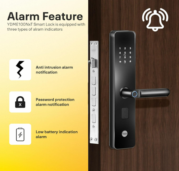 Yale YDME 50 NxT, Smart Door Lock with Biometric, Pincode, RFID Card & Mechanical Keys, Color- Black, for Home & Office