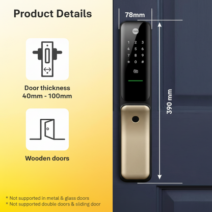 Yale Kyra Pro Premium Push Pull Smart Lock with 6-Ways of Unlock | Connects with Yale Home App | Wi-Fi & Bluetooth Smart Connectivity | 5-Year Warranty | Modern Home Security