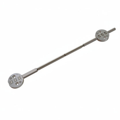 An Ebco door straightener hardware kit featuring a durable stainless steel tension rod system with circular mounting plates. This professional-grade anti-warp mechanism is designed for installation on large wardrobe doors and cabinet panels to correct or prevent bowing and warping, ensuring perfectly aligned and flat surfaces for high-end furniture.
