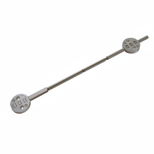 An Ebco door straightener hardware kit featuring a durable stainless steel tension rod system with circular mounting plates. This professional-grade anti-warp mechanism is designed for installation on large wardrobe doors and cabinet panels to correct or prevent bowing and warping, ensuring perfectly aligned and flat surfaces for high-end furniture.