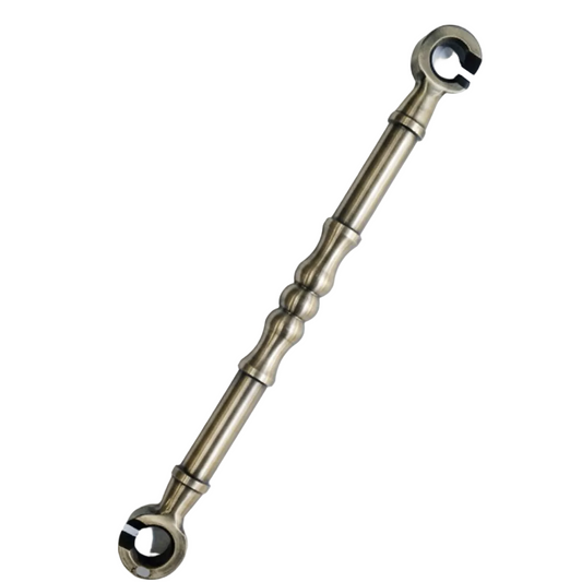 chrome finish decorative smooth Damru jhula chain link with a central hourglass design and open-ring ends for heavy-duty traditional ceiling swings.
