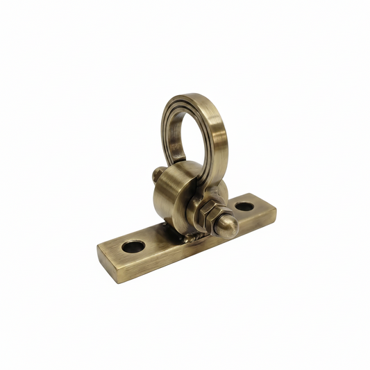 Heavy-duty T-type bolt kada jhula hook in antique brass finish with reinforced mounting plate for wooden or concrete ceiling swings.