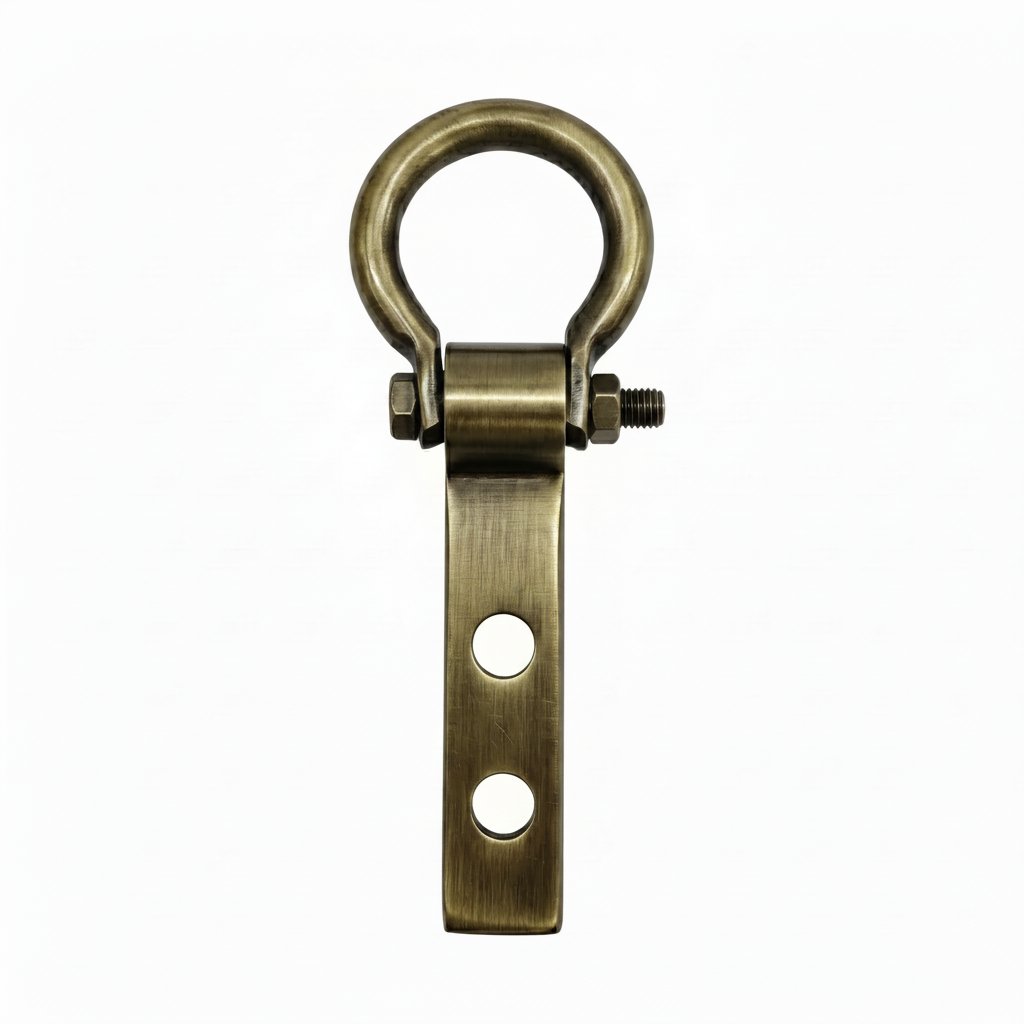 A heavy-duty DLP101 bearing kada hook in a premium antique brass finish, designed for ceiling fan installation or swing hanging. This durable hardware features a smooth-rotating circular ring, a robust metal body with dual mounting holes, and a secure bolt assembly for silent, high-capacity load bearing.